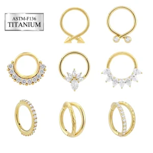 ASTM F136 Titanium Hinged Segment Clicker Hoop Septum Nose Ring Helix Cartilage Earring CZ Body Piercing Jewelry