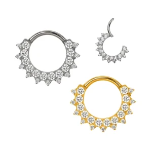 ASTM F136 Titanium Hinged Segment Hoop Ring with Forward Facing Pave CZ Front Nose Ring Hoop Segment Earrings for Woman Man