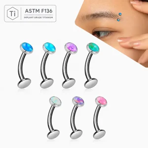 ASTM F136 Titanium Internal Threaded Opal Eyebrow Ring Curved Barbell Piercing Jewelry Hypoallergenic