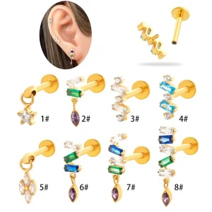 ASTM F136 Titanium Internally Thread Labret Tragus Earrings Marquise Zircon Lobe Earring Cartilage Lip Piercing Jewelry