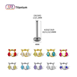 ASTM F136 Titanium Internally Threaded Cat Gaming Headset Zircon Piercing Tops Replacement Parts