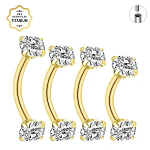 ASTM F136 Titanium Labret Body Jewelry Fashion 16G Eyebrow Piercing Curved Barbell Internal Thread Gold Plated Zircon Stones