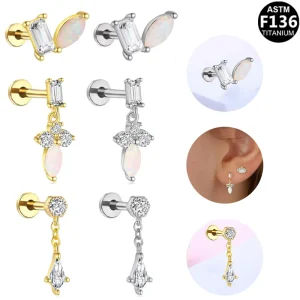 ASTM F136 Titanium Labret Piercing Helix Gold Internal Thread Ear Cartilage Jewelry for Weddings