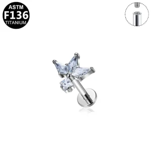 ASTM F136 Titanium Maple Leaf CZ Internal Thread Ear Lip Nose Cartilage Stud Fashion Piercing Jewelry