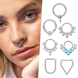 ASTM F136 Titanium Nose Ring CZ 16G 18G Hinged Septum Clicker Segment Ear Tragus Cartilage Daith Lip Nose Body Piercing Jewelry