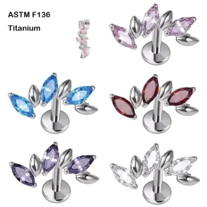 ASTM F136 Titanium Piercing Jewelry Internally Threaded Marquise CZ Pave Cute Labret Ear Stud Helix Tragus Piercing Body Jewelry