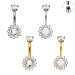ASTM F136 Titanium Premium Belly Button Ring Interal Thread 14G Navel Opal Zircon Gem Fashion Body Piercing Jewellery