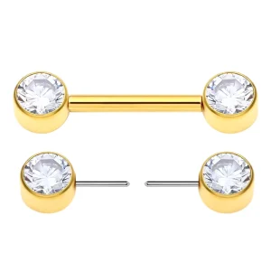 ASTM F136 Titanium Push in Threadless Ring Clear CZ Nipple Piercing Threadless Body Piercing Jewelry