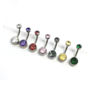 ASTM F136 Titanium Round CZ and Opal Inlaid Navel Belly Ring Internal Thread Body Piercing Jewelry