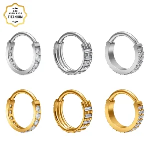 ASTM F136 Titanium Segment Nose Ring Cubic Zircon Hoop Earrings Cartilage Helix Tragus Fashion Body Piercing Jewelry