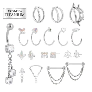 ASTM F136 Titanium Septum Clicker Nose Stud Belly Button Ring Threadless End Flat Back Earring Labret Piercing Jewelry