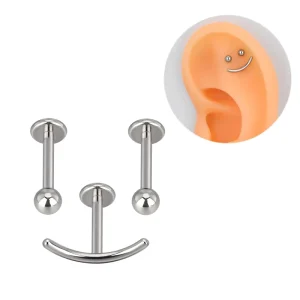 ASTM F136 Titanium Smile Internally Threaded Labret Set Ear Nose Rings Piercing Body Jewelry Zircon