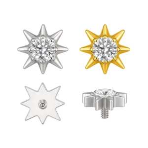 ASTM F136 Titanium Star Zircon Inlaid Ear Stud Internally Threaded Cartilage Ear Stud Stylish Gold Plated Body Piercing
