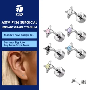 ASTM F136 Titanium Star shape External Tjread Body Piercing Jewelry Earrings Flat Bakc Rod