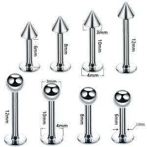 ASTM F136 Titanium Stud Lip Piercing Labret Earring Piercing with Sharp and Ball Body Jewelry