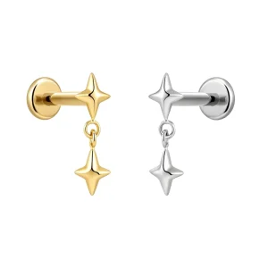 ASTM F136 Titanium Threadless Push in Star Labret Studs Flat Ear Cartilage Lobe Tragus Conch Helix Piercing Earring Body Jewelry