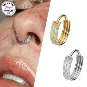ASTM F136 Titanium Three layer Zircon Nose Ring Septum Hoop Clicker Stud Earrings Nipple Daith Helix Rings Body Piercing Jewelry