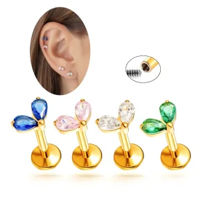 ASTM F136 Titanium Tragus Earrings Flat Back Labret Zircon Internal Thread Cartilage Helix Lobe Lips Piercing Jewelry