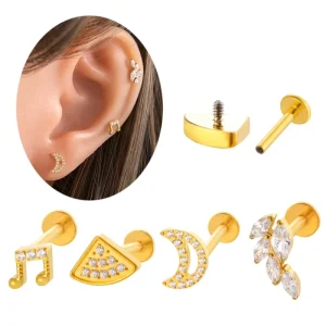 ASTM F136 Titanium Tragus Labret Piercing Jewelry CZ Musical Note Moon Cartilage Ear Stud Internally Thread Helix Earrings