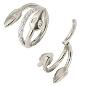 ASTM F136 Titanium Two Headed Sanke with CZ Eyes Shaped Rings Hinged Segment Nose Rings Belly Ear Piercing Body Jewelry