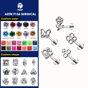 ASTM F136 Titanium Various Shapes Zircon Labret Lip Stud Body Piercing Jewelry Flat Back Rod Earrings Internal Thread