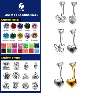 ASTM F136 Titanium Zircon Belly Button Ring Internal Thread Body Piercing Jewelry Gold Plated