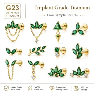 ASTM F136 Titanium Zircon Flower Labret Stud Tragus Helix Cartilage Flat Back Internally Threaded 14K Gold Piercing Jewelry