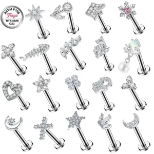 ASTM F136 Titanium Zircon Piercing Earrings Tragus Helix Daith Lobe Devil Flat Back Ear Lip Stud Labret Piercing Jewelry