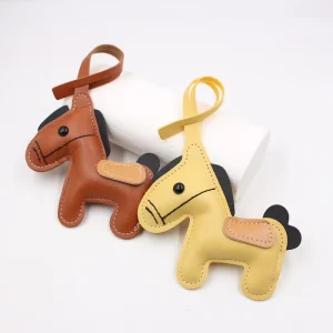 Accept Custom PU Leather Horse Fringe Tassel Charm Cute Keychain Women Bag Pendant Animal Backpack Decoration