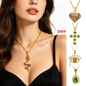Accepts Custom Fashion Jewelry Accessories PVD Gold Plated Various Patterns Stainless Steel Clavicle Necklace Copper Pendant