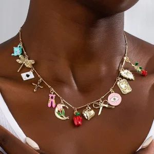 Accessories 1 Strand Link Chain Fruit Flower Ceramic Cross Multi Pendant Sporty Women’s Fashion Charming Necklace