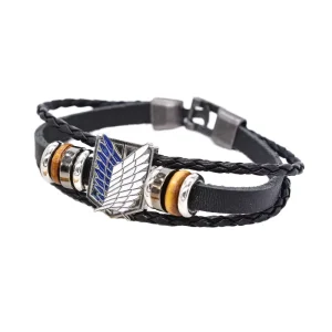 Accessories Children’s Cute Leather Charm Braided Bracelet 21.5cm Attack Titan Wings Freedom Logo Anime