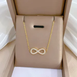 Accessories Femme Luxury Gold Plated Stainless Steel Women Cubic Zircon Infinity Pendant Charm Fashion Jewelry Necklace