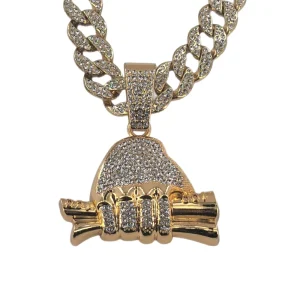 Accessories Hip Hop Alloy Necklace Men Holding Dollars Full Crystal Pendant with Twisted Singapore Chain and Claw Setting