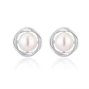 Accessories Real Pearl Stud Earrings Flower Shape Rhodium Plated S925 for Women
