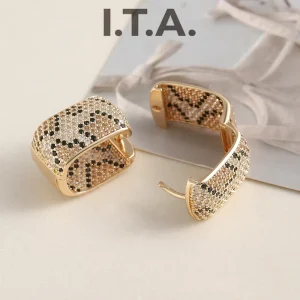Accessories Women Fashion Instagram Style Fully Paved Rhinestones Copper Plated Real Gold Leopard Print Classic Square Earrings