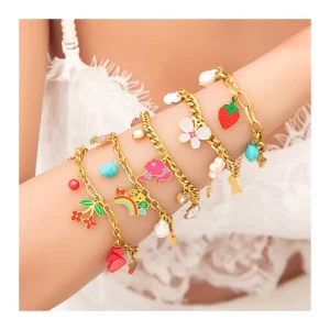Accessories with Multiple Charms Jewelry Stainless Steel Chain Bracelet DIY Enamel Fruit Charm Bracelet for Women