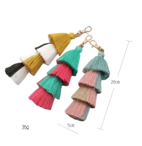 Accessory Fashion Girl Tassel Key Chain Handmade Boho Cotton Tassel Bag Charm Colorful Long Tassel Handbag Keychains for Women