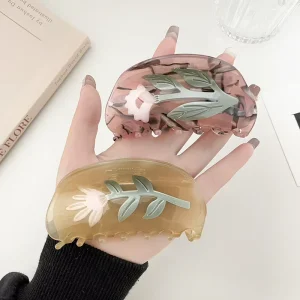 Acetic Acid Flower Splicing Transparent Solid Color Claw Clip Sweet Cute Shark Clip High grade Elegant Hair Accessories