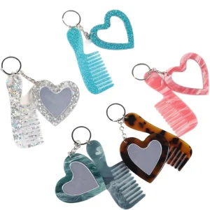 Acetic Acid Glitter Sequins Heart Shaped Keychains With Makeup Mirrorsfor Bags Hanging Decorations Custom Plastic Keychain