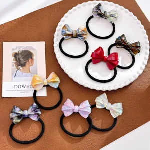 Acetic Acid Retro Versatile Bow High Horsetail Hair Rope Duck Clip Set