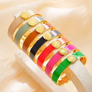 Acier Inoxydable 18K Gold Plated Enamel Stainless Steel Roman Numbers Tarnish Free Women Fashion Jewelry Bracelets Bangles