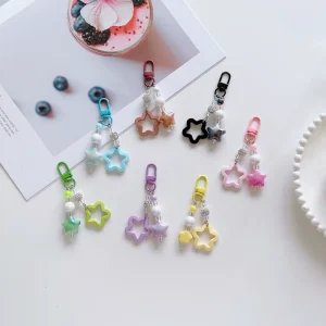Acrylic Beads Star Keychain Colorful Resin Star Pendant Keyring Bag Charm Keychain Bag Accessories For Girls Ladies