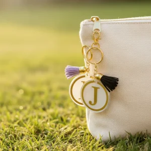 Acrylic Charm Keychain Custom Name Promotion Gifts Fashion Plastic Keyring Double Printing Gold Monogram Keychains With Tassels
