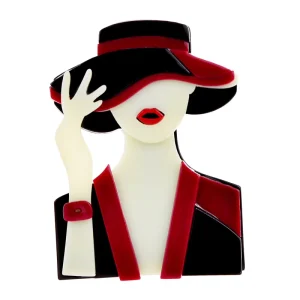 Acrylic Fashion Girl Wearing Hat Brooch with Red High-end Acetate Board Brooches