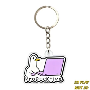 Acrylic Keychain Cute Duck with Laptop Design Clear Double Sided Charm for Keys Bags Backpacks & Purses