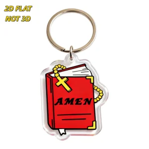 Acrylic Keychain Red Holy Scripture Cross Rosary Beads Charm Faith Based Accessory Durable Clear Design UV Printed