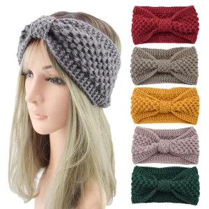 Acrylic Knitted Headband Women Warm Bowknot Geometric Design European American Style Fashion Winter Autumn Hair Accessory Daily