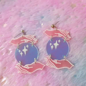 Acrylic Laser iridescent Crystal Ball Earrings Cute Anime style Drop Earrings Women