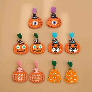 Acrylic Pumpkin Earrings Scary Ghost Skull Stud Drop Earrings Halloween Fashion Accessory